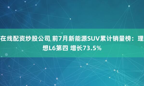 在线配资炒股公司 前7月新能源SUV累计销量榜：理想L6第四 增长73.5%