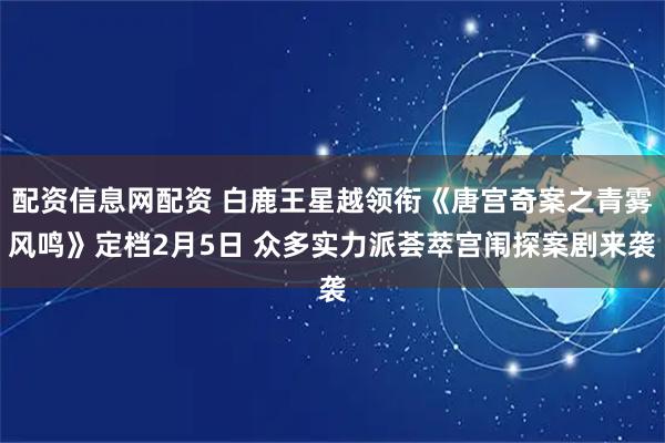 配资信息网配资 白鹿王星越领衔《唐宫奇案之青雾风鸣》定档2月5日 众多实力派荟萃宫闱探案剧来袭